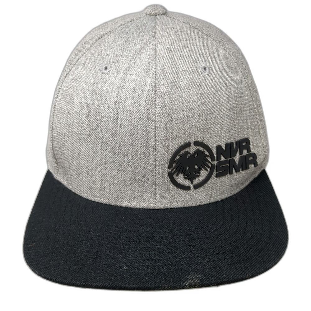 Never Summer Snapback Hat Gray One Size NVR SMR Eagle Logo Flat Brim Two Tone
